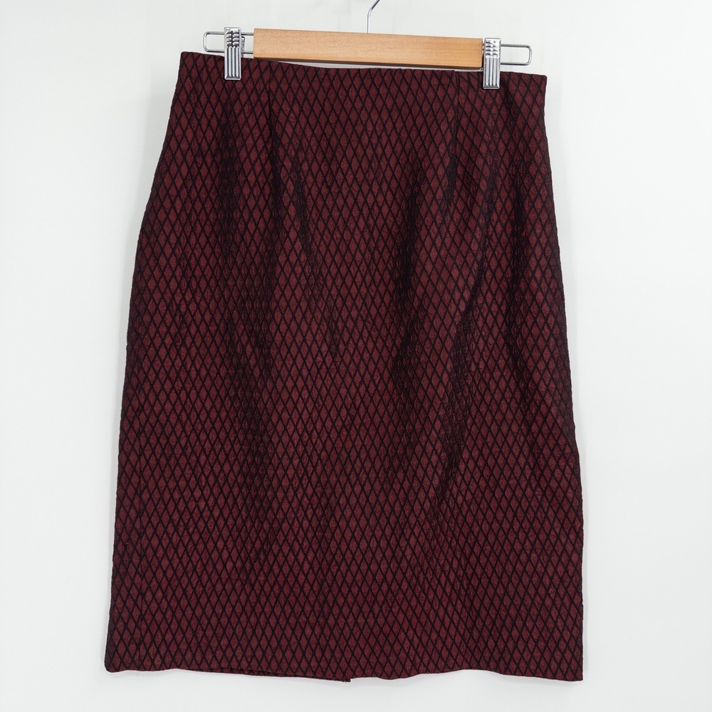 Vintage Burgundy Pencil Skirt Women 12P Diamond Lattice Whimsigoth Dark Romantic